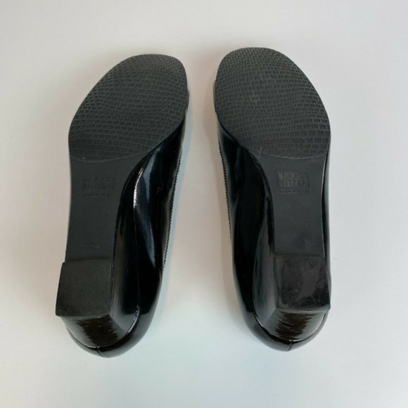 Stuart Weitzman Wedge Heels 5.5‎ Black Patent Leather Silver Bow Office Career - Picture 8 of 11